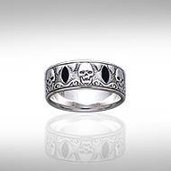 Skull Silver Band Ring with Inlay TR3679 - Jewelry