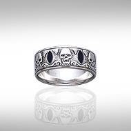 Skull Silver Band Ring with Inlay TR3679 - Jewelry