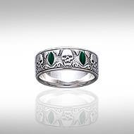 Skull Silver Band Ring with Inlay TR3679 - Jewelry