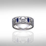 Skull Silver Band Ring with Inlay TR3679 - Jewelry