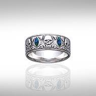 Skull Silver Band Ring with Inlay TR3679 - Jewelry