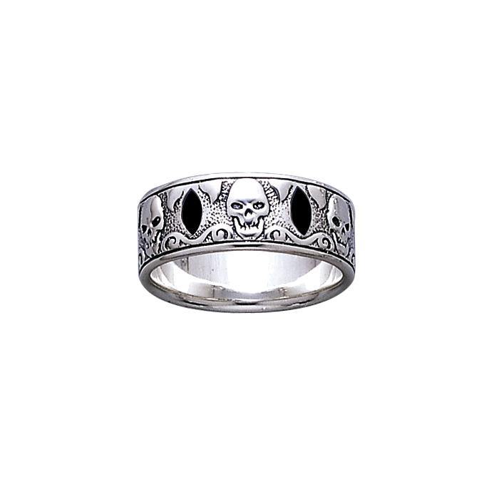 Skull Silver Band Ring with Inlay TR3679 - Jewelry