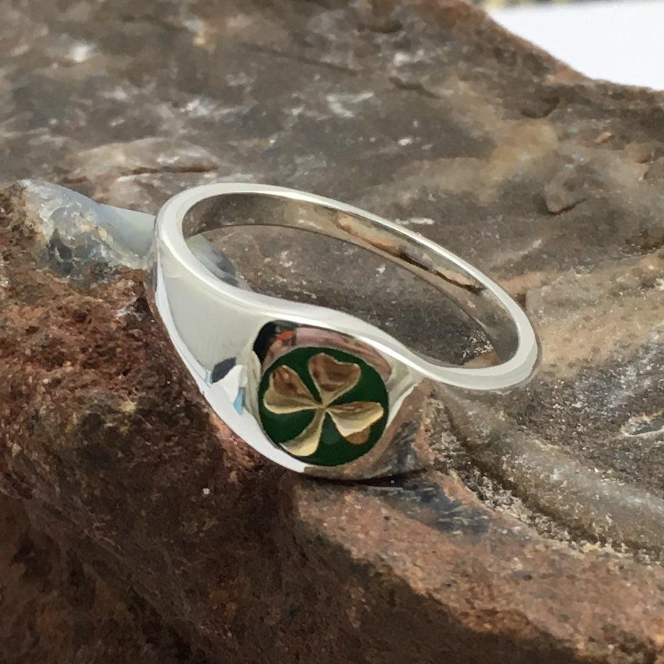Celtic Shamrock Silver Ring with Enamel TR3686 - Jewelry