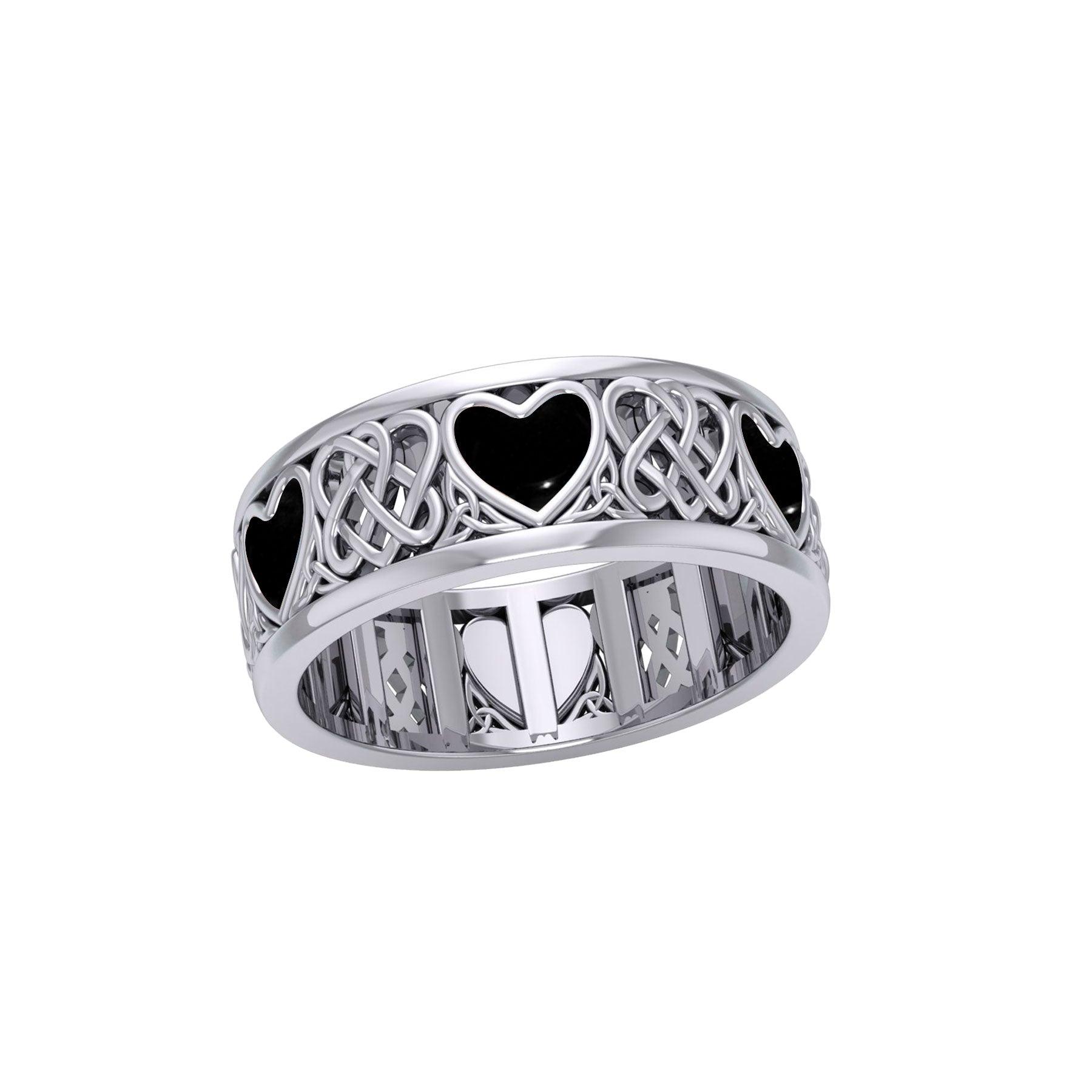 Celtic Hearts Spinner Ring with Inlay Stone TR3694 - Jewelry