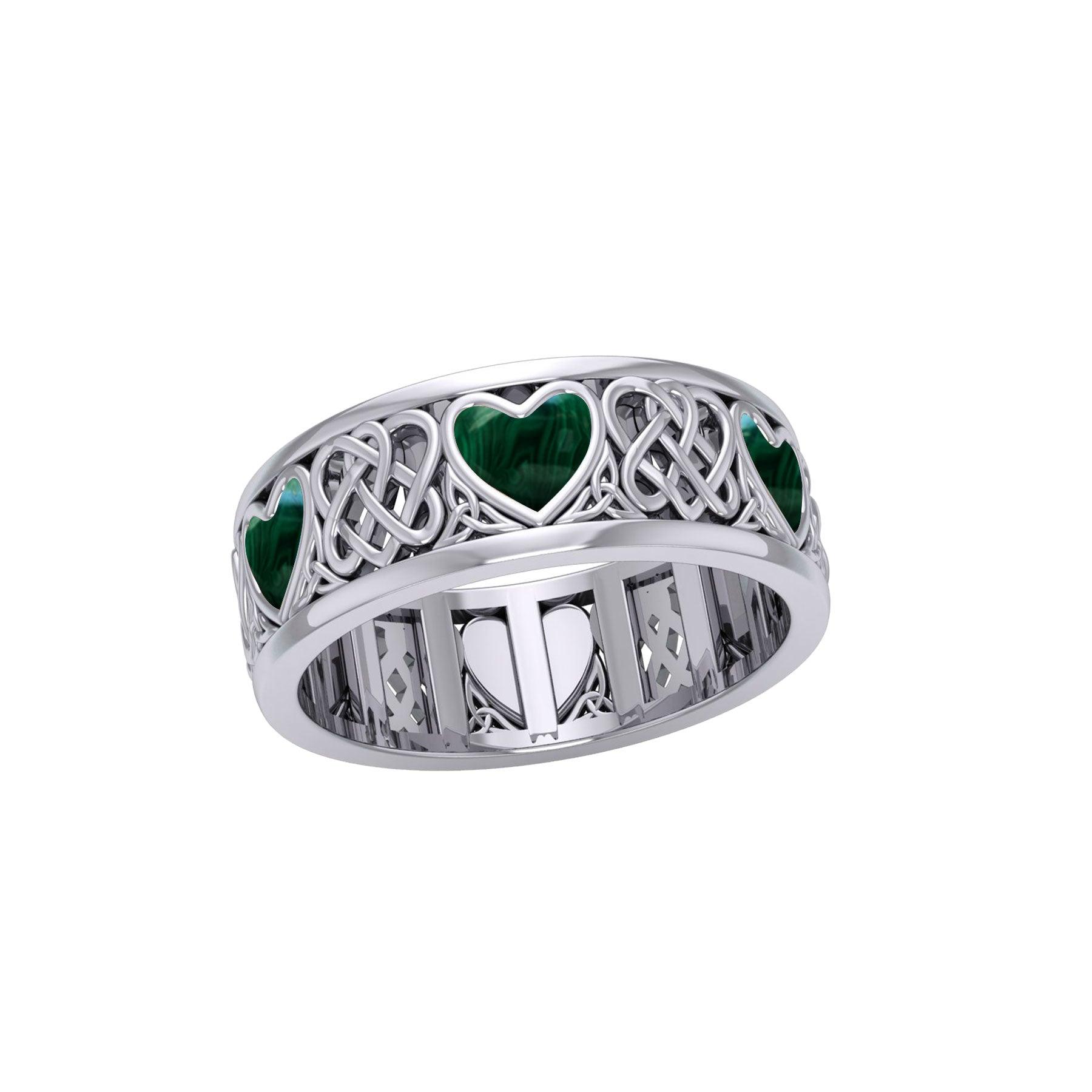 Celtic Hearts Spinner Ring with Inlay Stone TR3694 - Jewelry