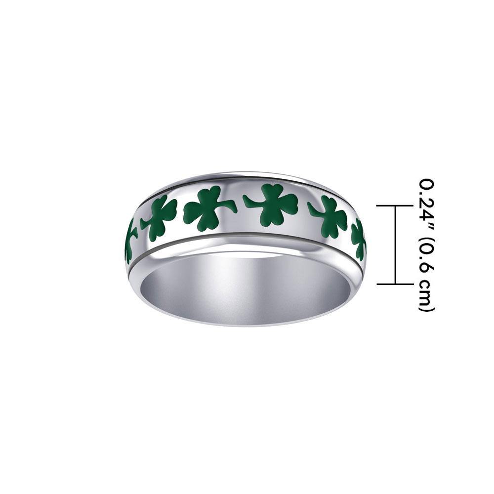 Celtic Shamrock Silver Ring with Enamel TR3710 - Jewelry