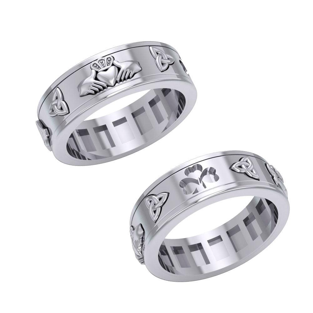 Celtic Trinity Shamrock Thistle Silver Spinner Ring TR3743 - Jewelry