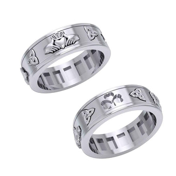 Celtic Trinity Shamrock Thistle Silver Spinner Ring TR3743 - Jewelry