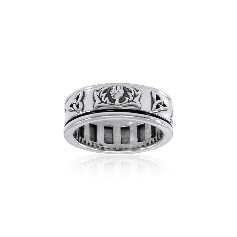 Celtic Trinity Shamrock Thistle Silver Spinner Ring TR3743 - Jewelry