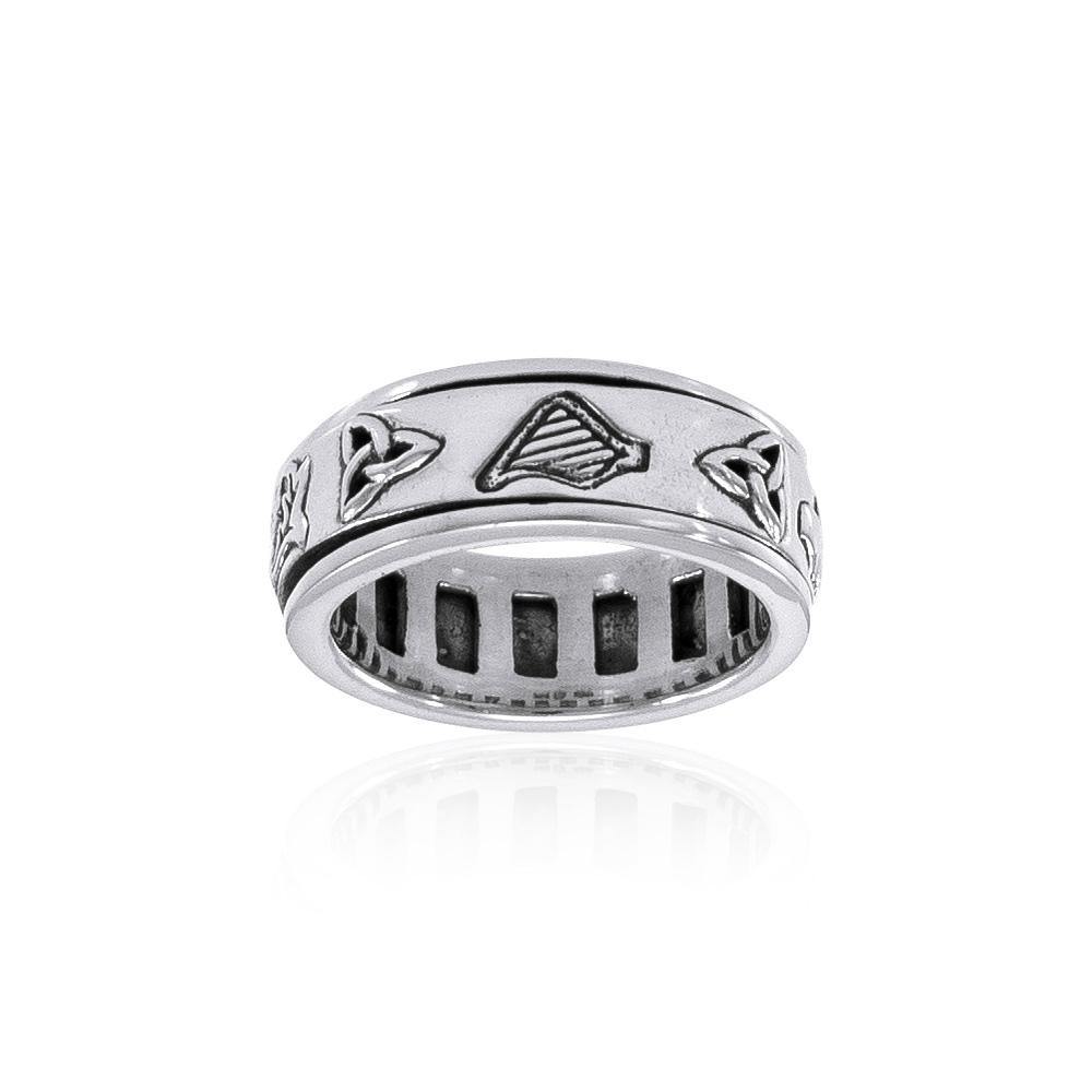 Celtic Trinity Shamrock Thistle Silver Spinner Ring TR3743 - Jewelry
