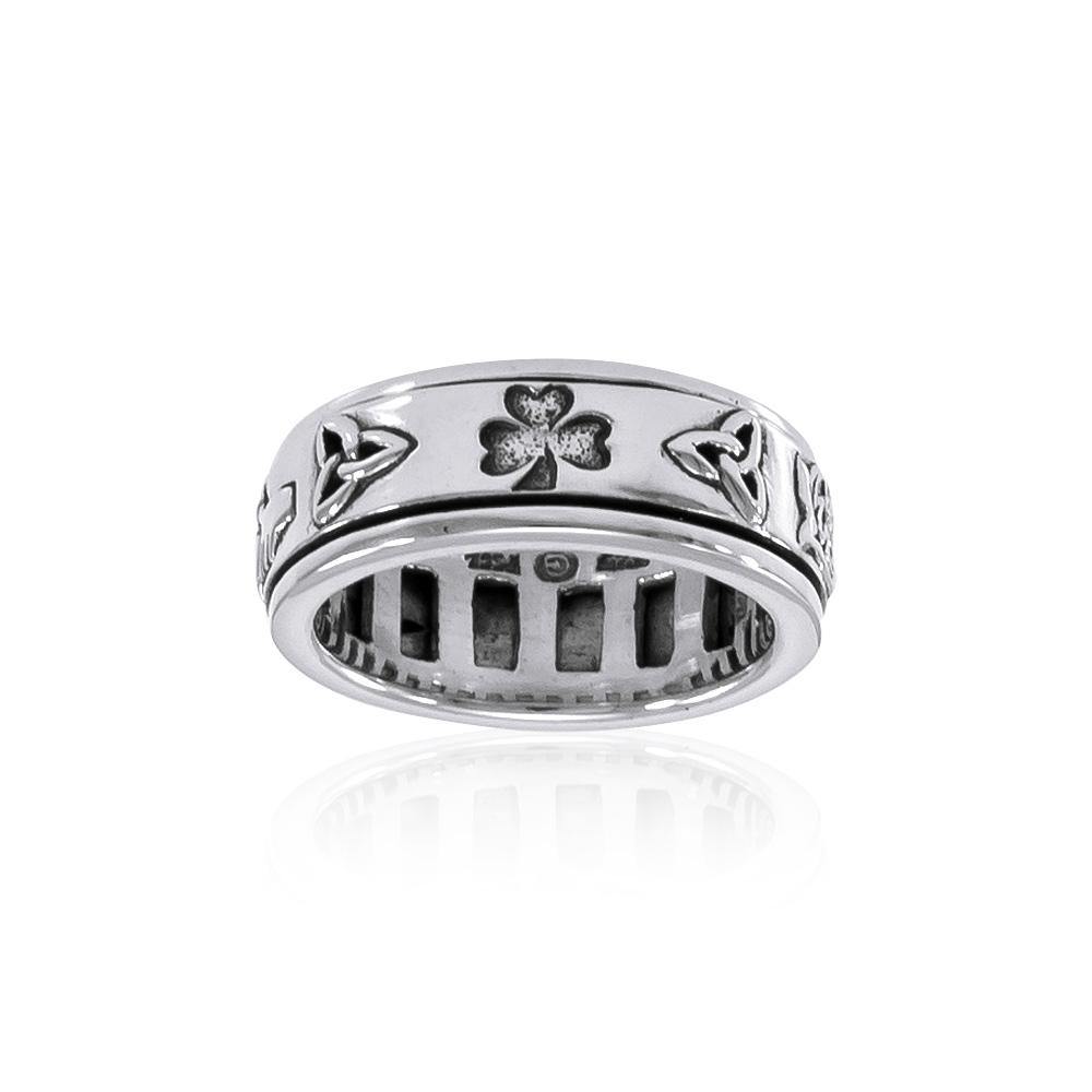 Celtic Trinity Shamrock Thistle Silver Spinner Ring TR3743 - Jewelry