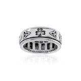 Celtic Trinity Shamrock Thistle Silver Spinner Ring TR3743 - Jewelry