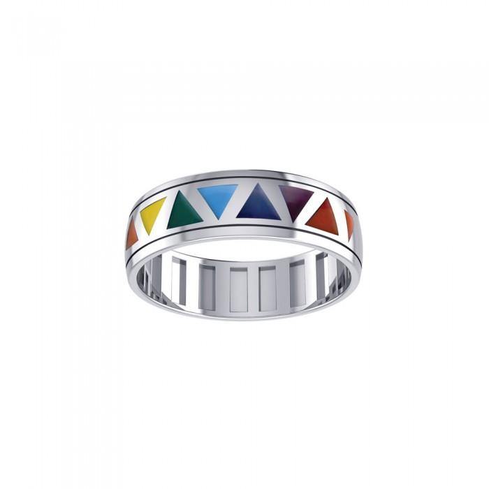Rainbow Triangles Spinner Ring TR3750 - Jewelry