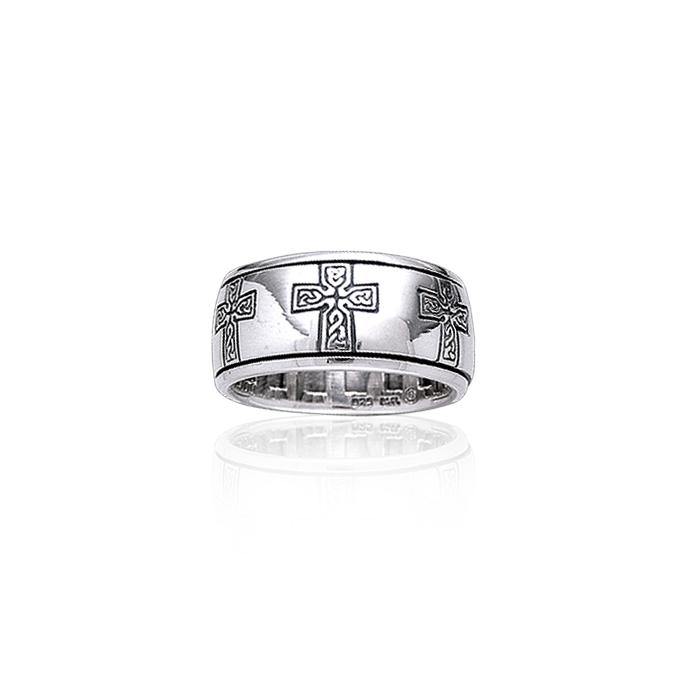 Celtic Knotwork Sterling Silver Cross Spinner Ring TR3779 - Jewelry