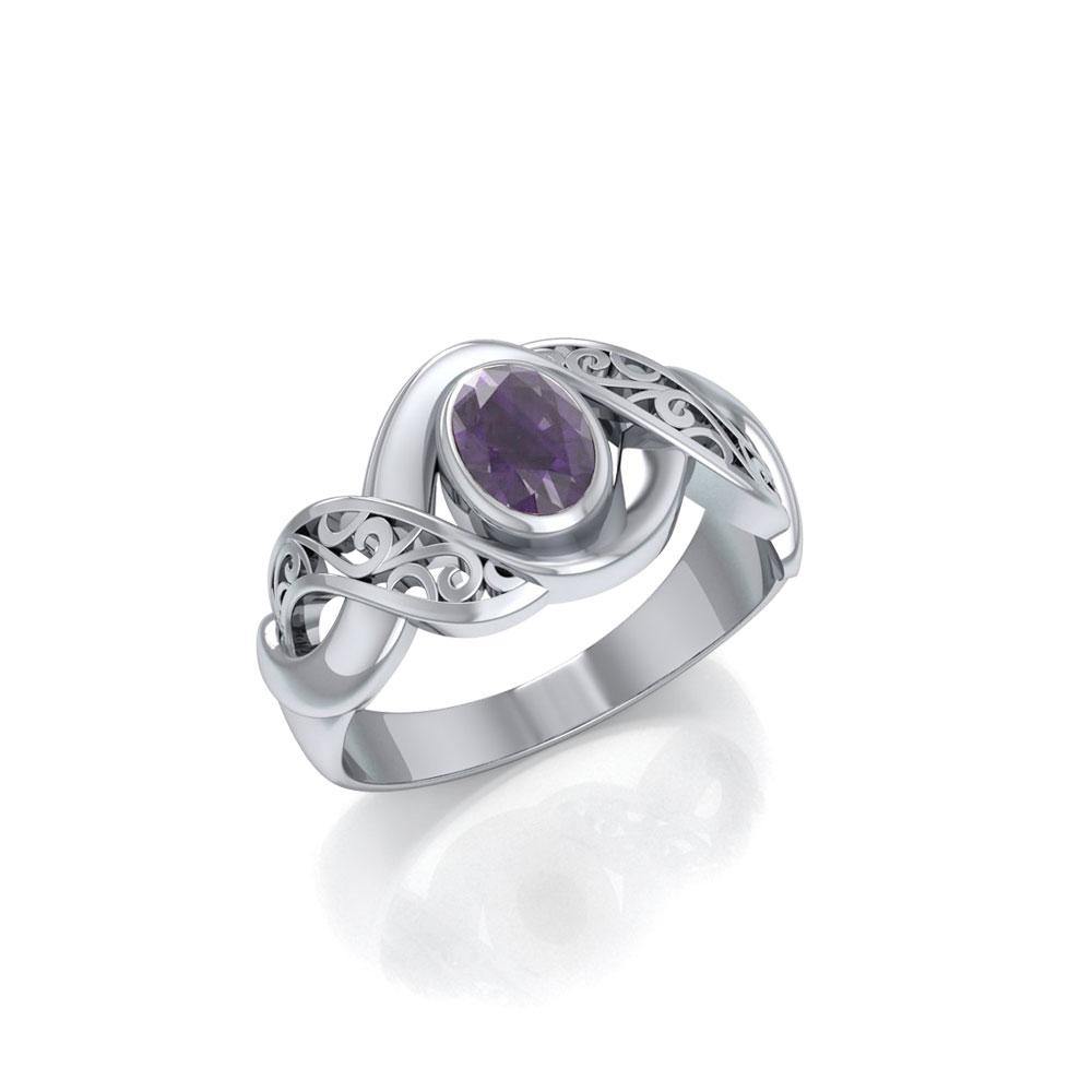 Silver Bold Filigree Ring with Gemstone TR745 - Jewelry