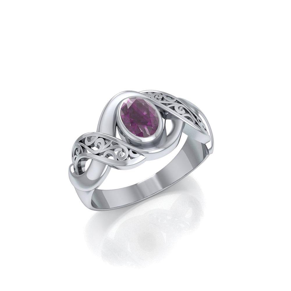Silver Bold Filigree Ring with Gemstone TR745 - Jewelry