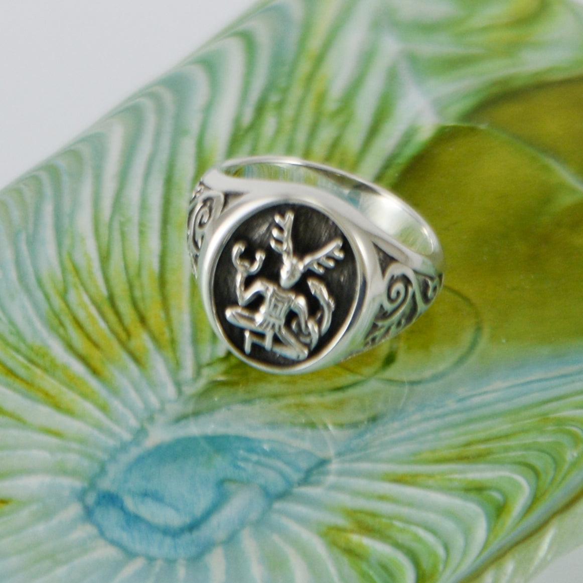 God Cernunnos Silver Signet Ring TRI2268 - Jewelry