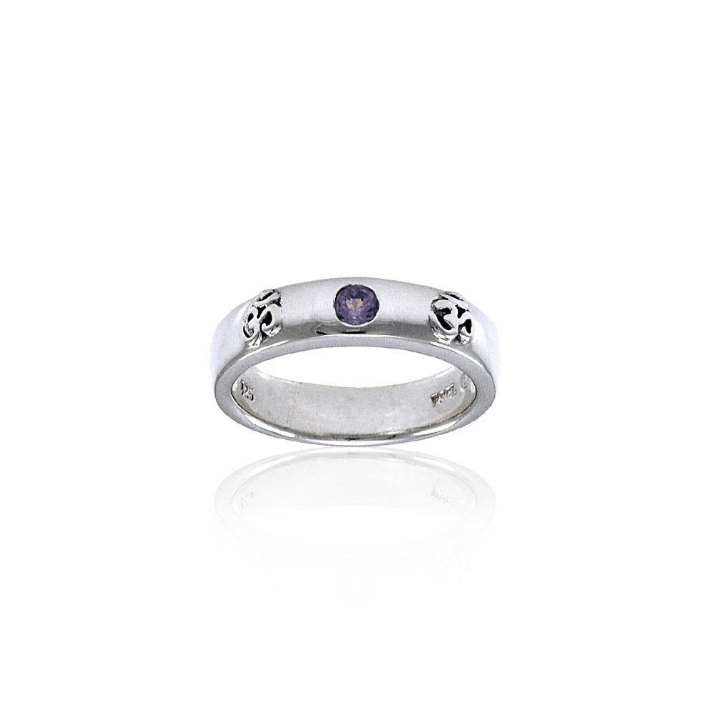 OM Expression of Spiritual Perfection Silver Band Ring with Gem TRI1217 - Jewelry