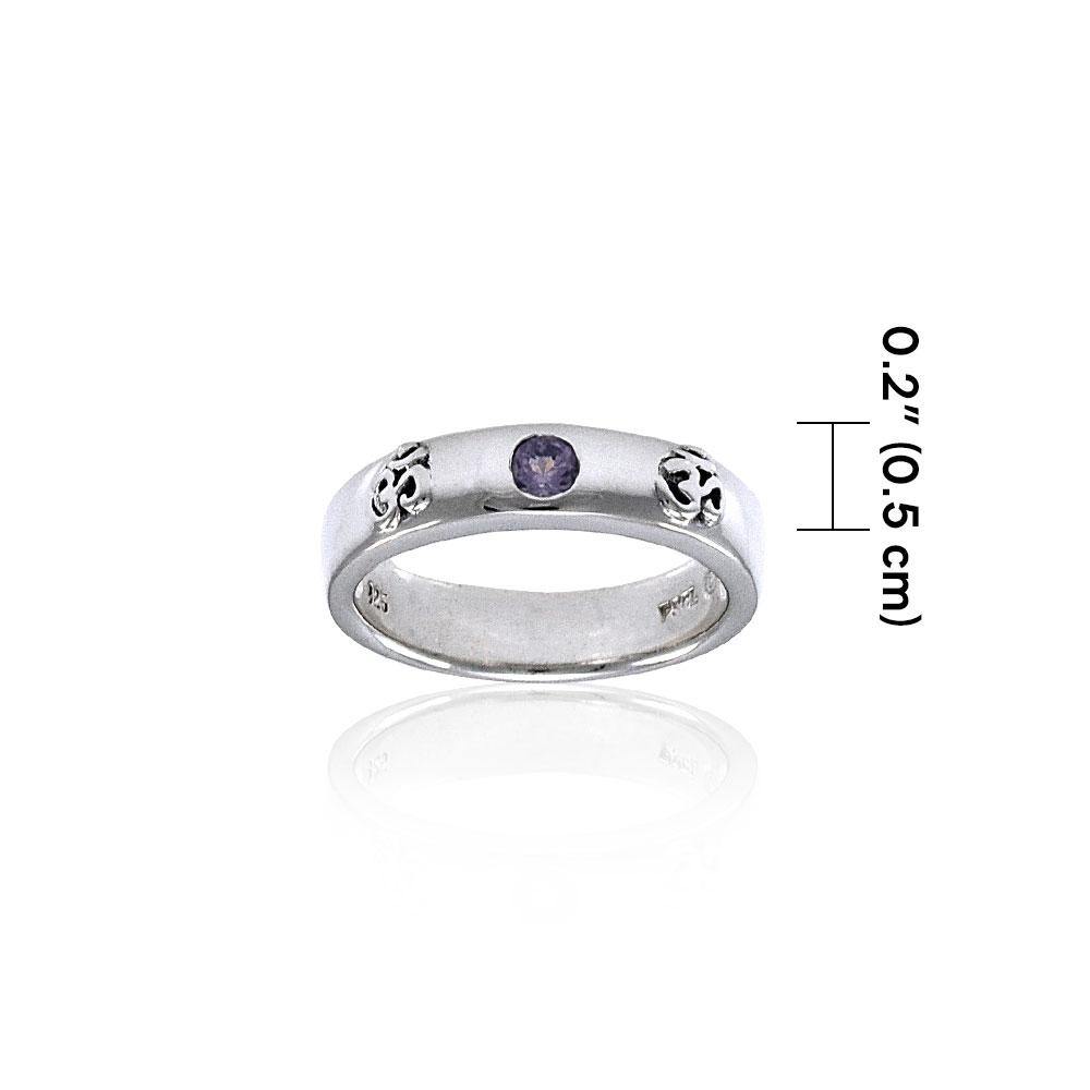 OM Expression of Spiritual Perfection Silver Band Ring with Gem TRI1217 - Jewelry