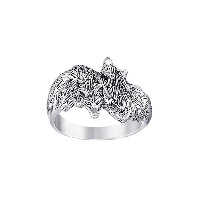 Wolf Pair Sterling Silver Ring TRI1322 - Jewelry