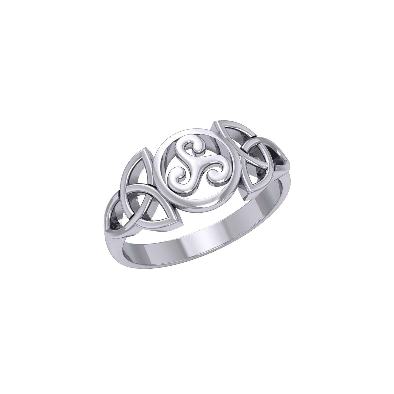 Triskelion Spiral with Trinity Knot Silver Ring TRI1343 - Jewelry