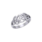 Triskelion Spiral with Trinity Knot Sterling Silver Ring TRI1343