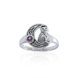 Cat with Celtic Crescent Moon Sterling Silver Ring TRI1541