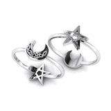 Celtic Crescent Moon and Star Sterling Silver 2 in 1 Ring TRI1681 - Jewelry