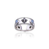 Fleur De Lis with Gems Silver Ring TRI171 - Jewelry