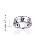 Fleur De Lis with Gems Silver Ring TRI171 - Jewelry