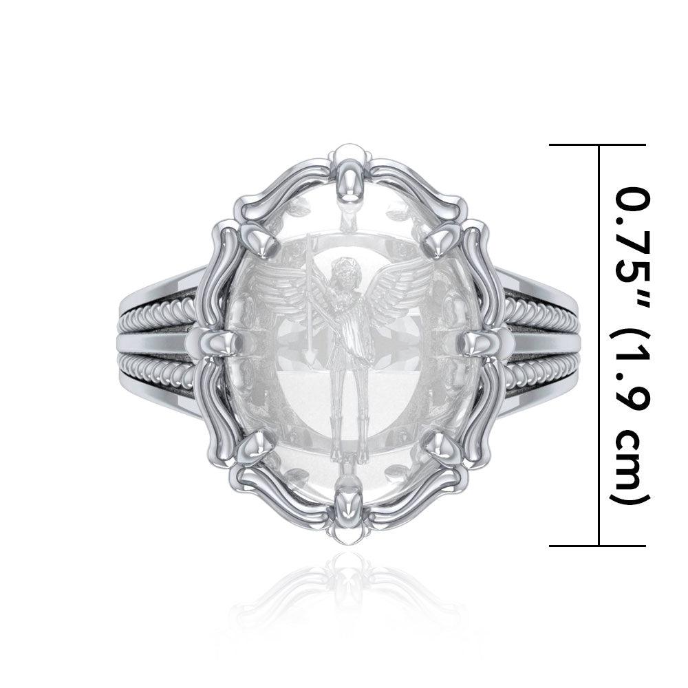 Archangel Michael Sterling Silver Ring with Natural Clear Quartz TRI1723 - Jewelry