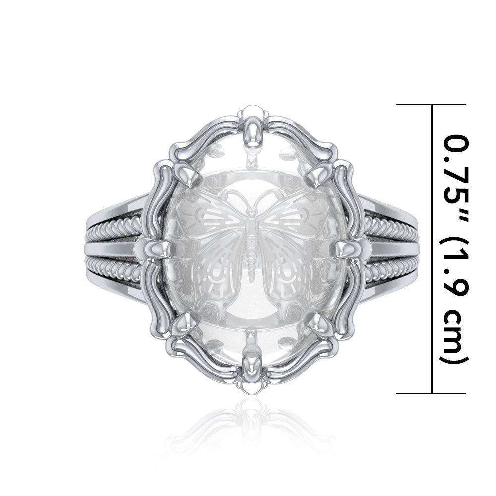 Butterfly Sterling Silver Ring with Natural Clear Quartz TRI1726 - Jewelry