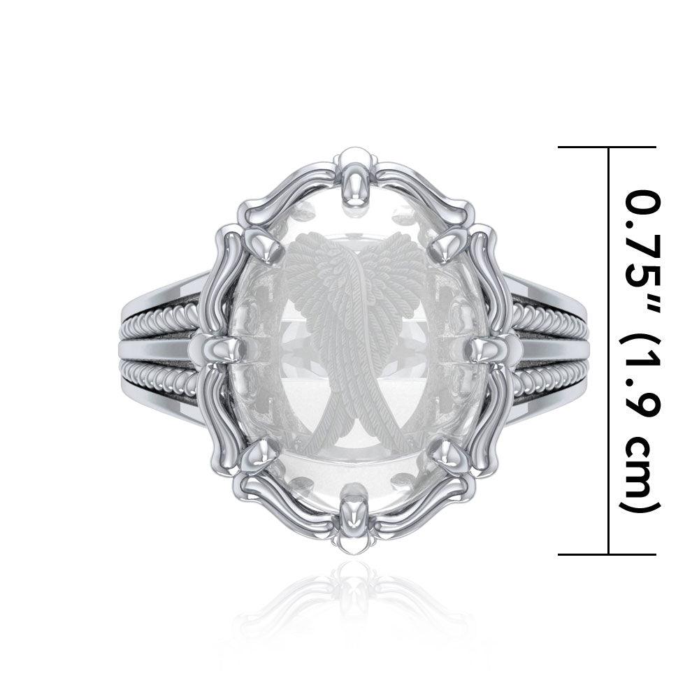 Angel Wings Sterling Silver Ring with Natural Clear Quartz TRI1727 - Jewelry