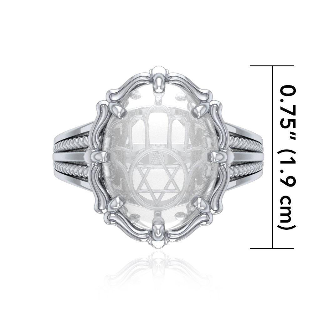 Hamsa Sterling Silver Ring with Natural Clear Quartz TRI1730 - Jewelry