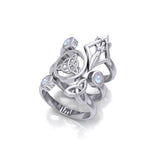 Silver Trinity Knot Triquetra and Goddess Stack Ring with Gemstone TRI1802