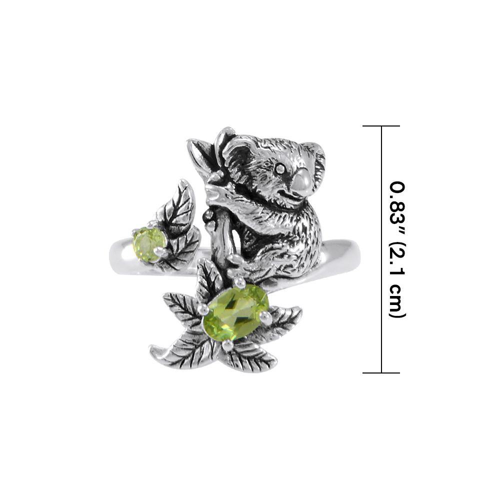 Koala Bear with Gemstone Flower Silver Ring TRI1819 - Jewelry