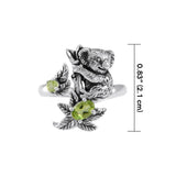 Koala Bear with Gemstone Flower Silver Ring TRI1819 - Jewelry