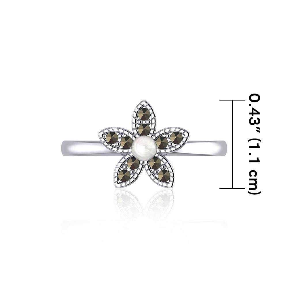 Flower with Pearl and Marcasite Silver Ring TRI1867 - Jewelry
