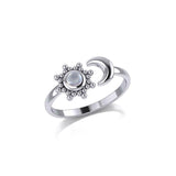 Gemstone Flower with Crescent Moon Silver Ring TRI1875 - Jewelry