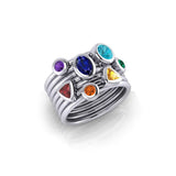 Oval Chakra Gemstone on Sterling Silver Stack Ring TRI1897