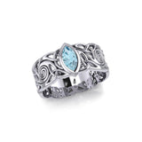 Celtic Spiral Sterling Silver Band Ring with Marquise Gemstone TRI1914