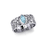 Celtic Silver Spiral Band Ring with Marquise Gemstone TRI1914