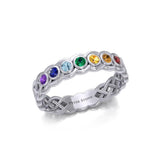 Celtic Sterling Silver Band Ring with Chakra Gemstones TRI1918