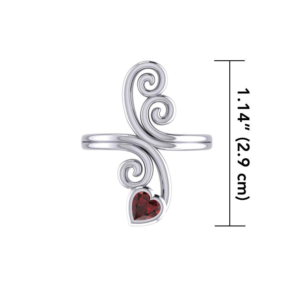 Modern Abstract Silver Ring with Heart Gemstone TRI1921 - Jewelry