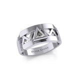 Silver Modern Band Ring with Inlaid Recovery Symbol TRI1929 - Jewelry