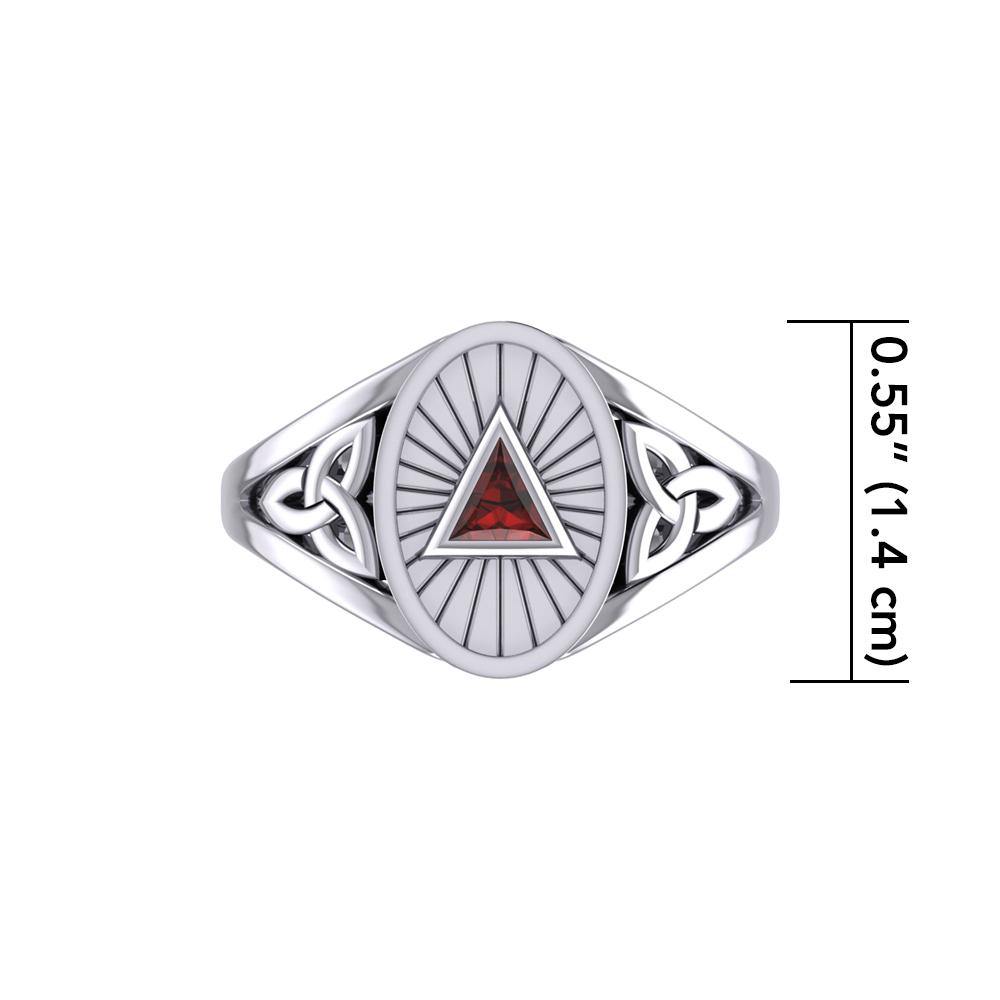 Silver Celtic Trinity Knot Ring with Inlaid Recovery Symbol TRI1930 - Jewelry