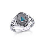 Sterling Silver Celtic Trinity Knot Ring with Inlaid Recovery Symbol TRI1930