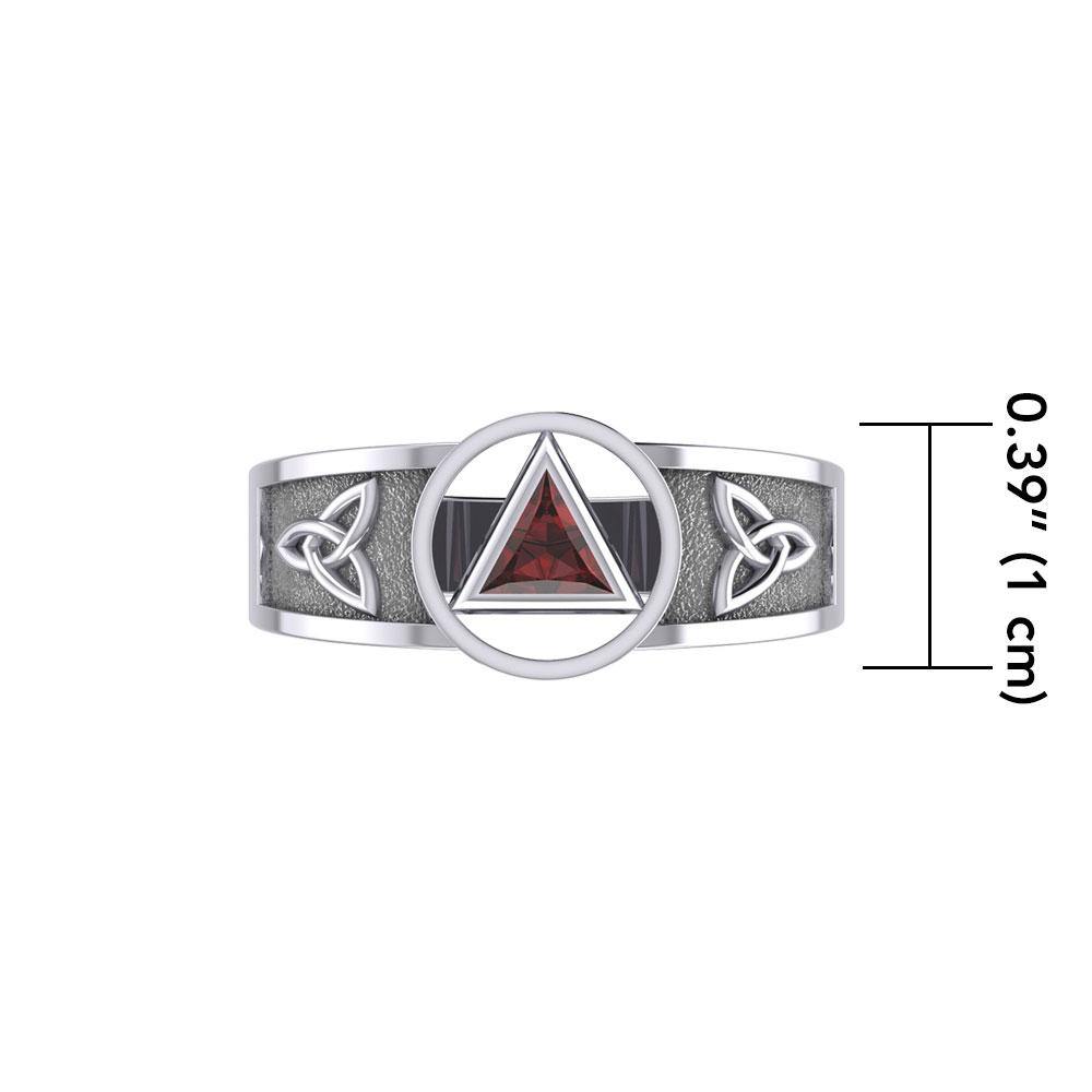 Silver Celtic Trinity Knot women Ring with Inlaid Recovery Symbol TRI1931 - Jewelry