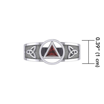 Silver Celtic Trinity Knot women Ring with Inlaid Recovery Symbol TRI1931 - Jewelry