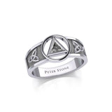 Silver Celtic Trinity Knot women Ring with Inlaid Recovery Symbol TRI1931 - Jewelry